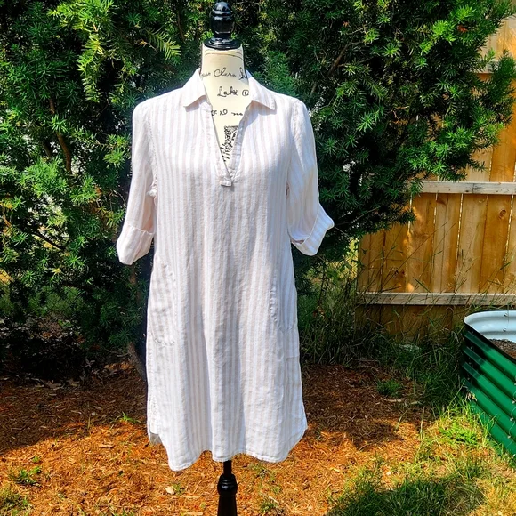 Soft Surroundings | Dresses | Soft Surroundings Womens Striped Linen Shirt  Dress Size Medium Euc | Poshmark